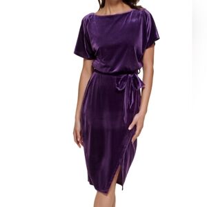 Womens Velvet Boatneck MIDI Dress